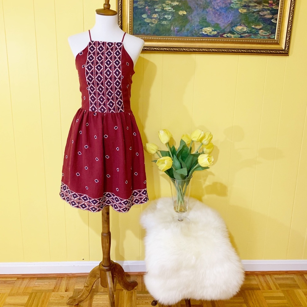 Alya XS Red Embroidered halter dress